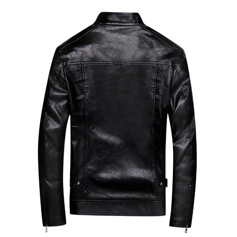 Mens Stand Collar Leather Biker Jacket 45669645X