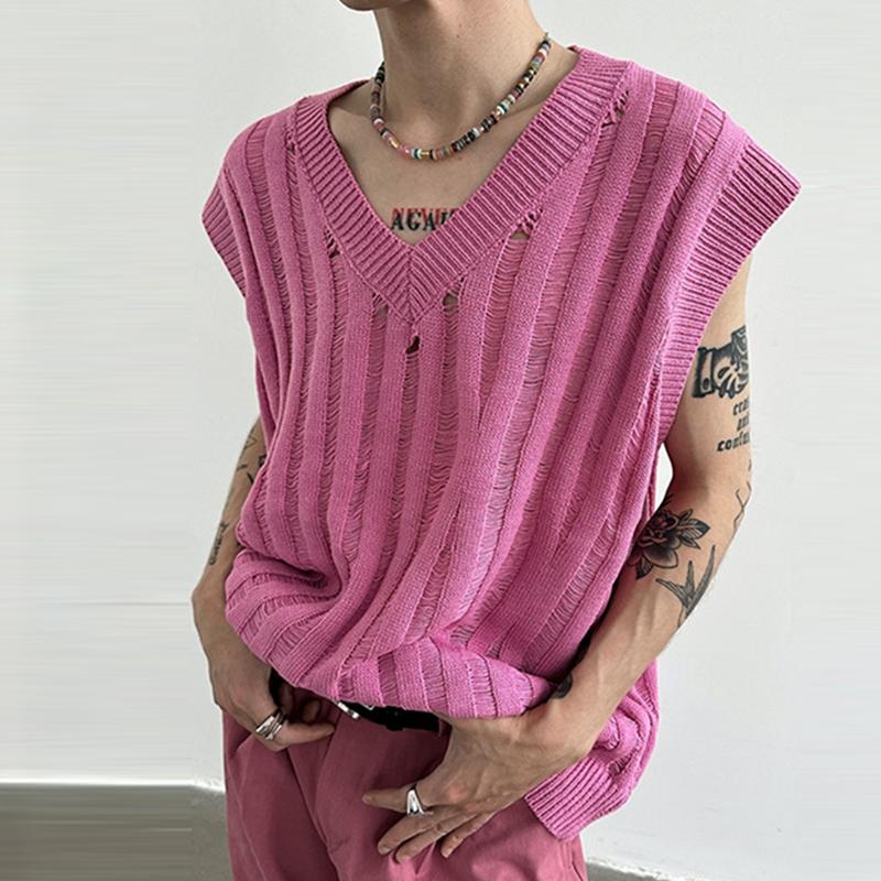 Mens Casual Loose Hollow Solid Color Knit Vest 78032282M