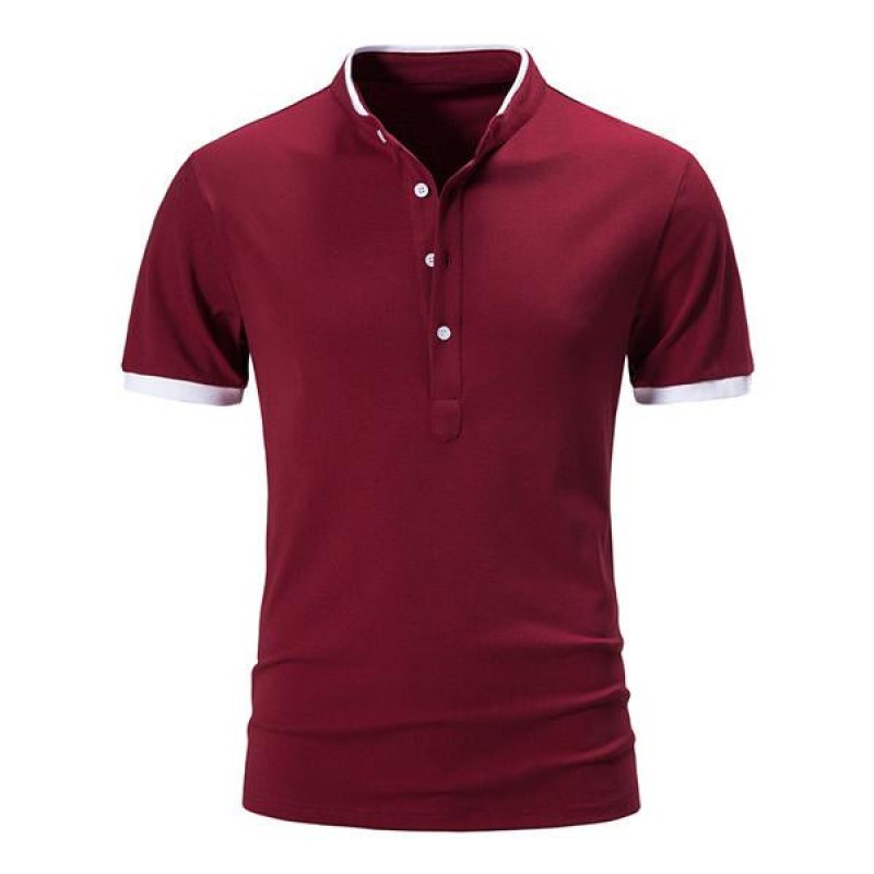 Mens Summer Stand Collar Colorblock Short Sleeve POLO Shirt 05834334X