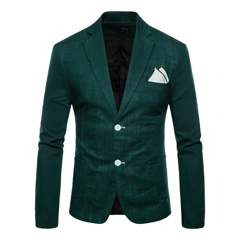 Mens Solid Color Cotton Linen Lapel Thin Blazer 28251847Y