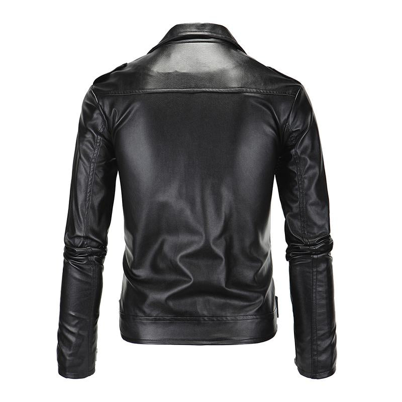 Mens Vintage Biker Slim Lapel Diagonal Zipper Leather Jacket 96439588M
