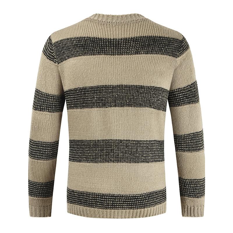 Mens Leisure Round Neckline Striped Sweater 52292053M