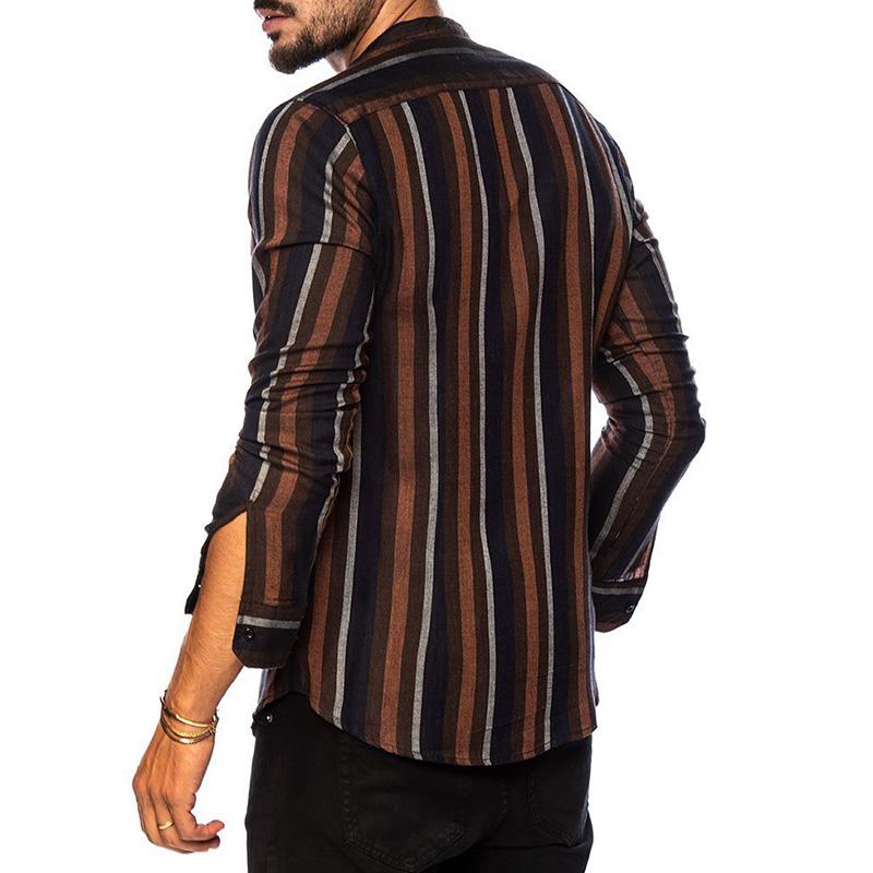 Mens Casual Lapel Stripe Slim Long Sleeve Shirt 84139040M