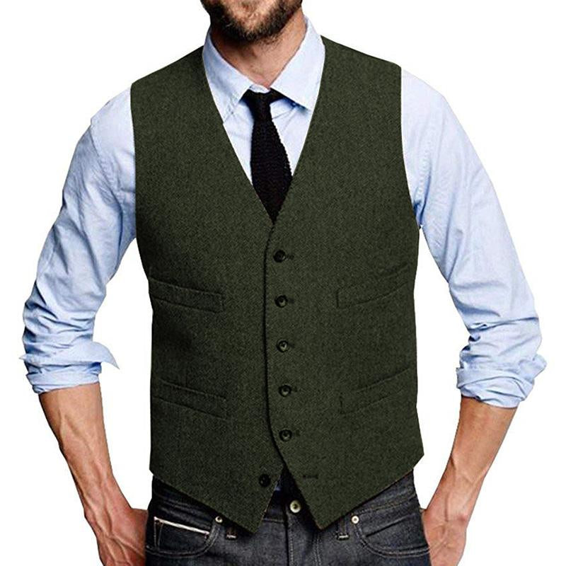 Mens Vintage Herringbone Single Breasted Suit Vest 99735900M