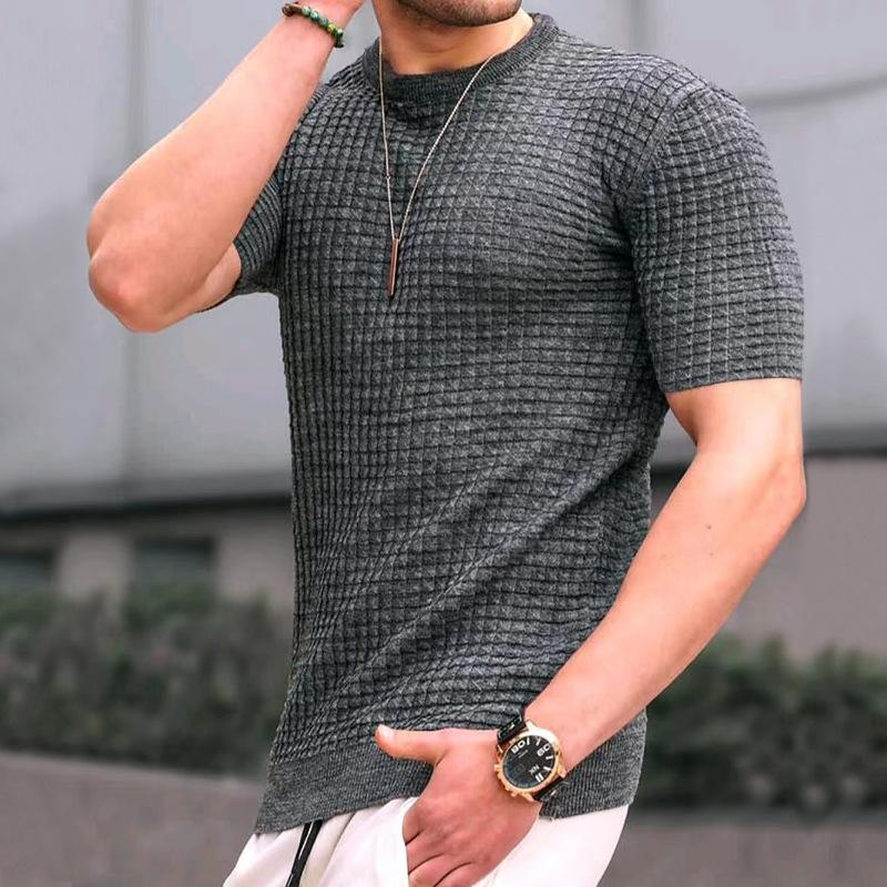 Mens Casual Round Neck Waffle T-Shirt 29739560M