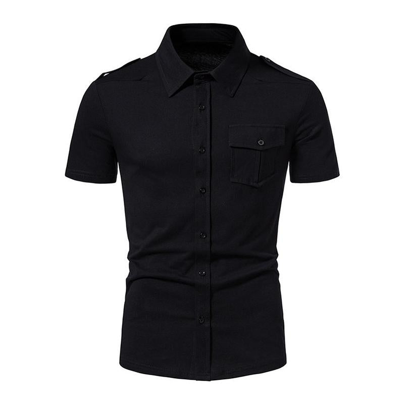 Mens Summer Casual Solid Color Lapel Short Sleeve Shirt 44197407M
