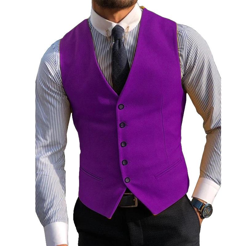Mens Casual V-neck Single-breasted Suit Vest 13358039M