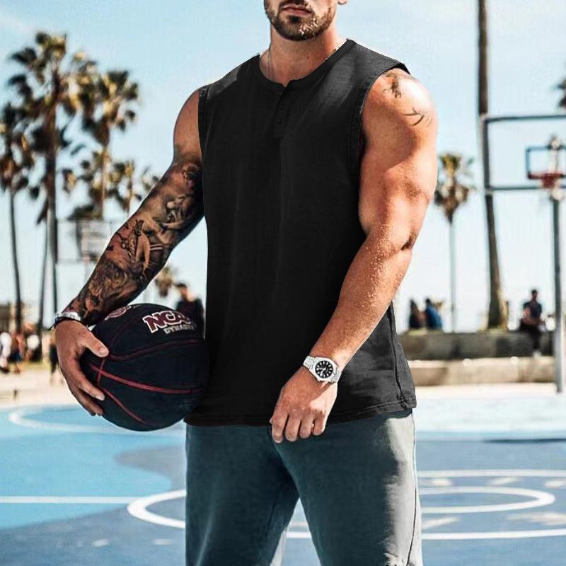 Mens Casual Summer Round Neck Button Down Tank Top 26609609M