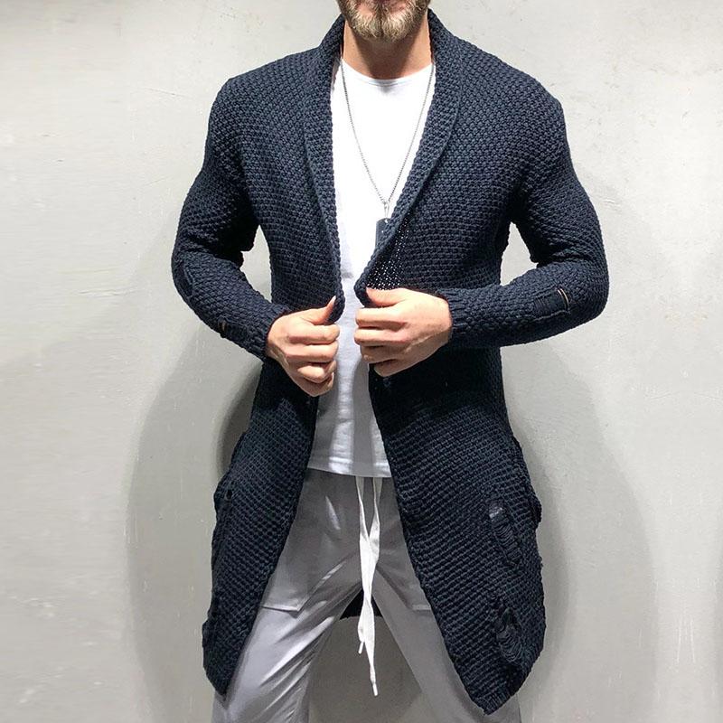 Mens Casual Ripped Long Knit Cardigan 68275311M