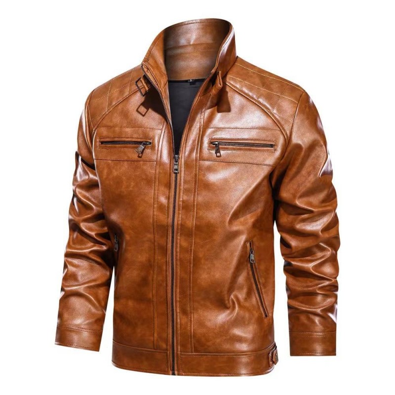 Mens PU Leather Outdoor Zipper Jacket 16709098X