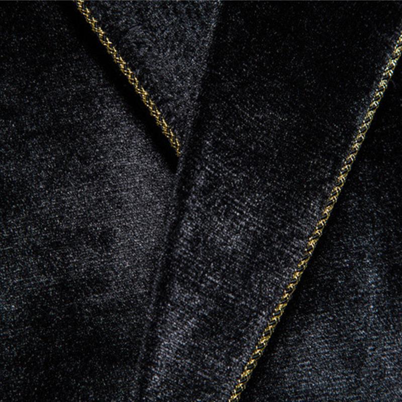 Mens Vintage Contrast Trim Velvet Double Breasted Wedding Blazer Pants Suit 01449780M