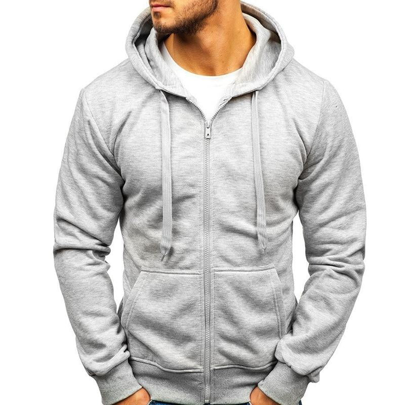 Mens Solid Color Zip Hooded Drawstring Sweatshirt 38242600X