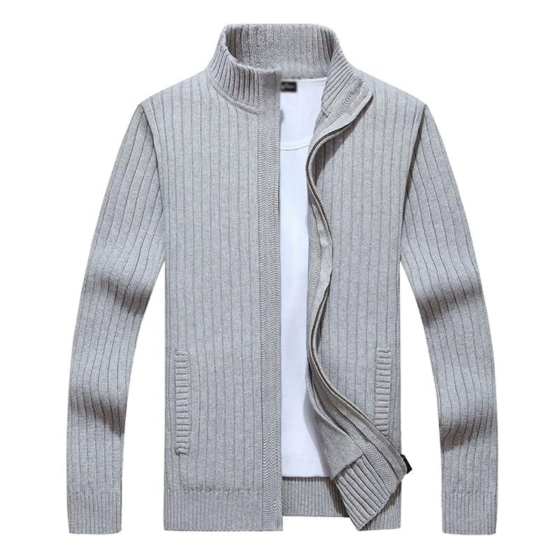 Mens Casual Stand Collar ZIpper Cotton Knit Jacket 46389690M