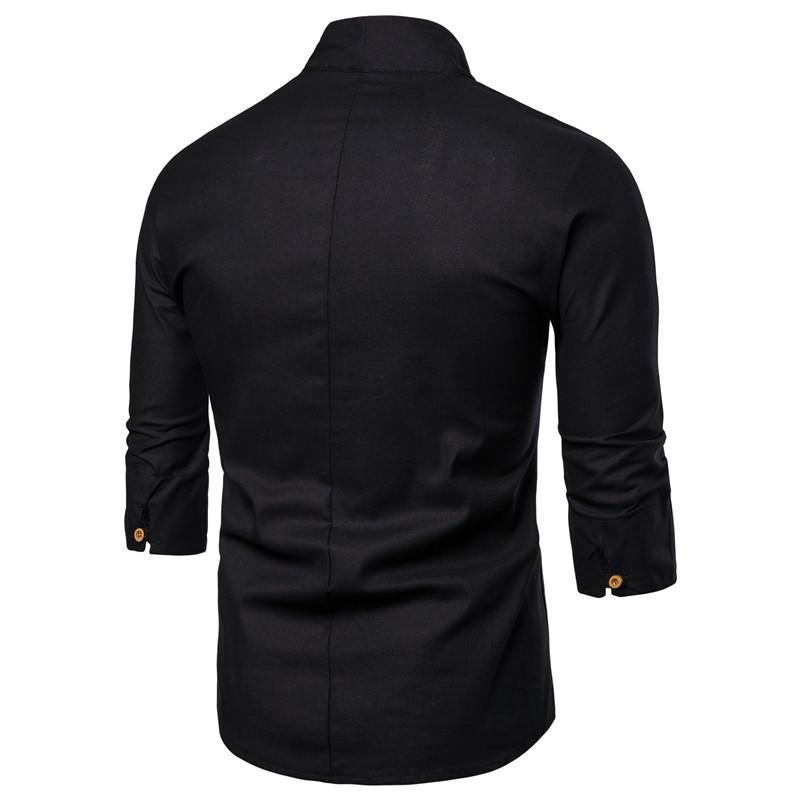 Mens Retro Solid Color Linen T -shirt 38070756X