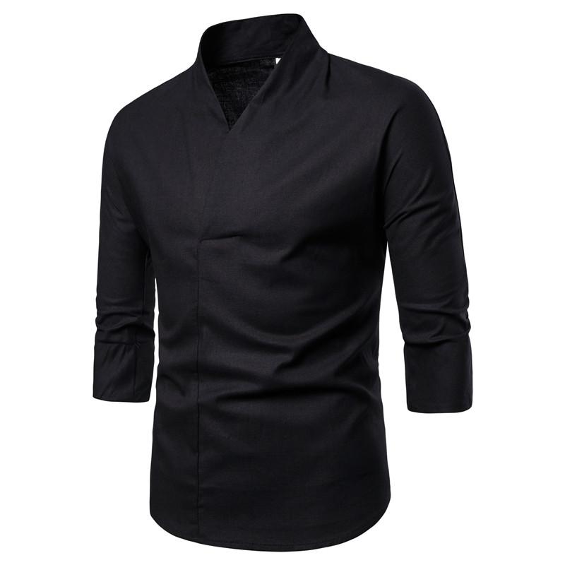 Mens Retro Solid Color Linen T -shirt 38070756X