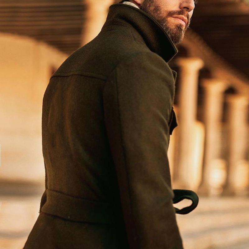 Mens Single Breasted Stand Collar Trench Coat 84644060X