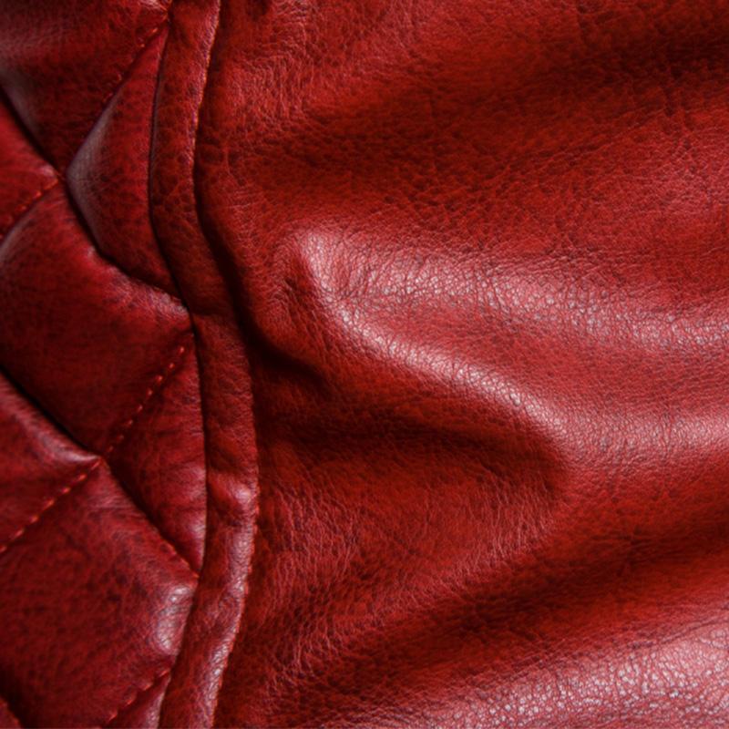 Mens Vintage Fur Collar Zipper Panel Leather Jacket 84578852M