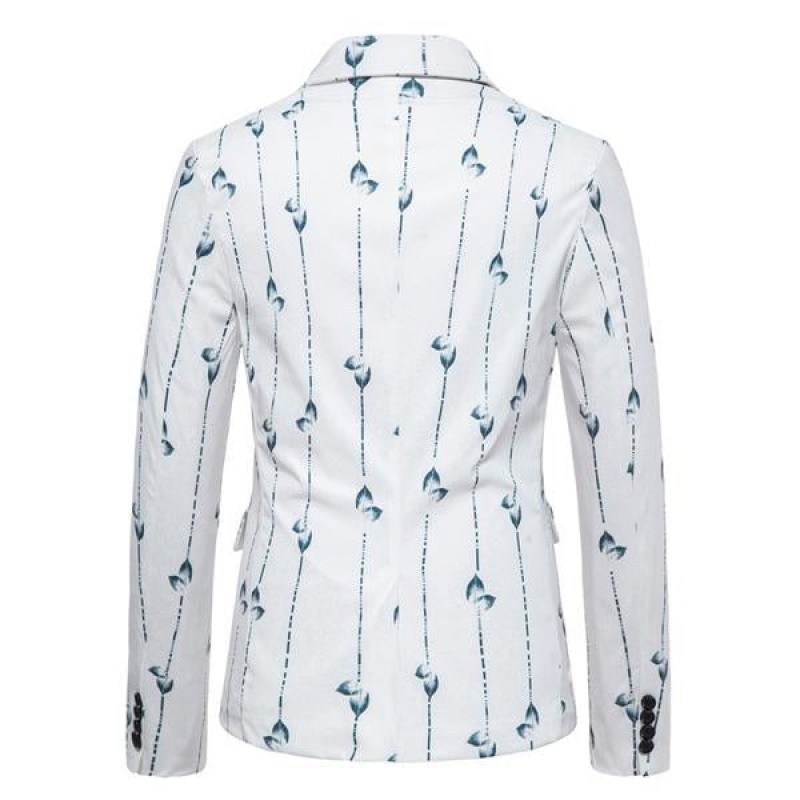 Mens One Button Leaf Stripe Print Casual Blazer 84301196M