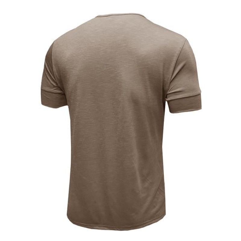 Mens Round Neck Cotton Short Sleeve Henley Shirt 96969868X