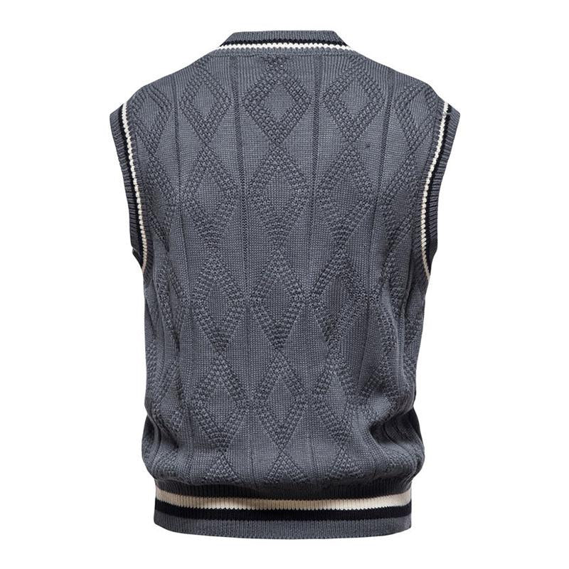 Mens Casual V-Neck Contrast Knit Vest 05194262M
