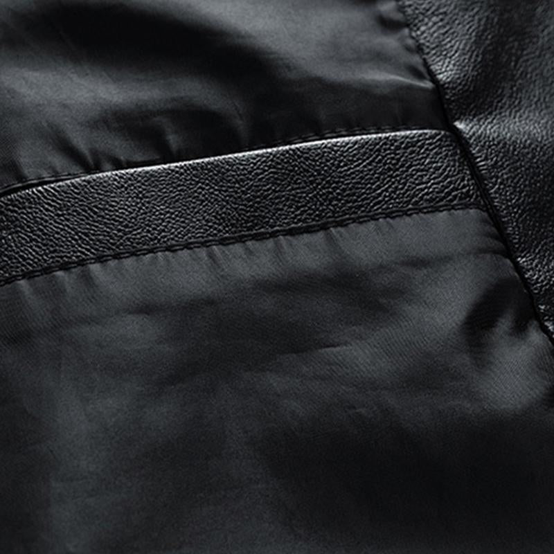 Mens Vintage Stand Collar Colorblock Stitching Zip-Up Leather Biker Jacket 01382637M