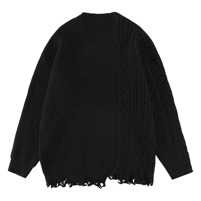 Mens Casual Round Neck Patchwork Ripped Pullover Sweater 36564161M