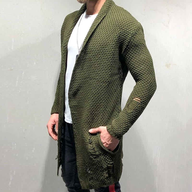 Mens Casual Ripped Long Knit Cardigan 68275311M