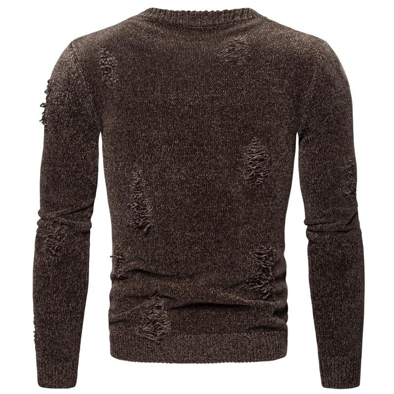 Mens Casual Solid Color Ripped Long-Sleeved Knitwear 53557908Y