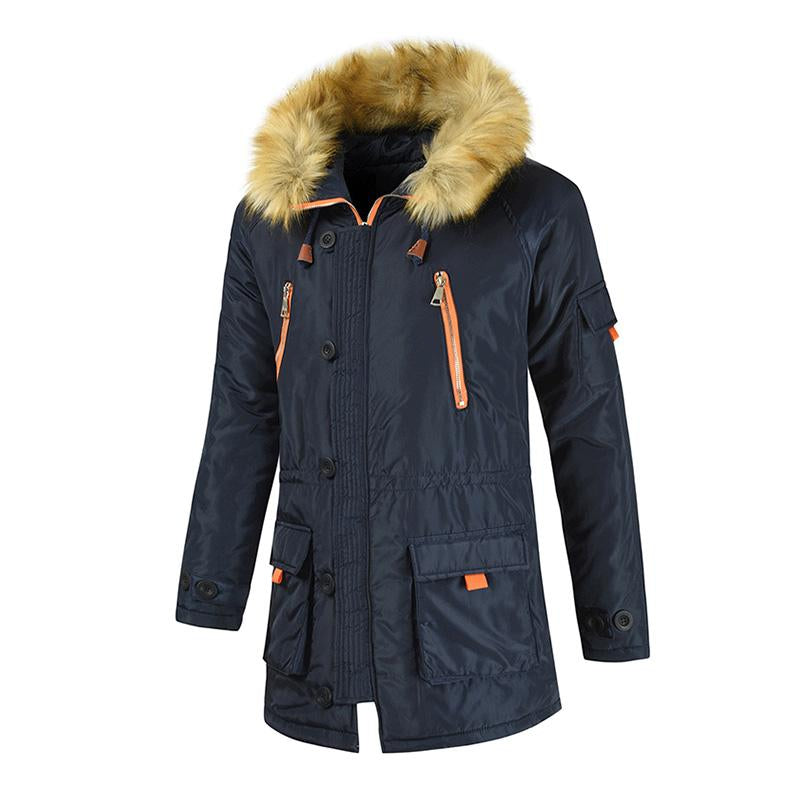 Mens Casual LooseThick Mid-Length Hooded Coat 04600714M