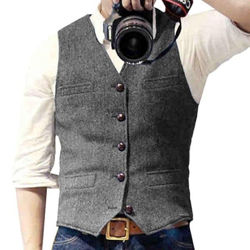 Mens Herringbone V-Neck Suit Vest 60649855M