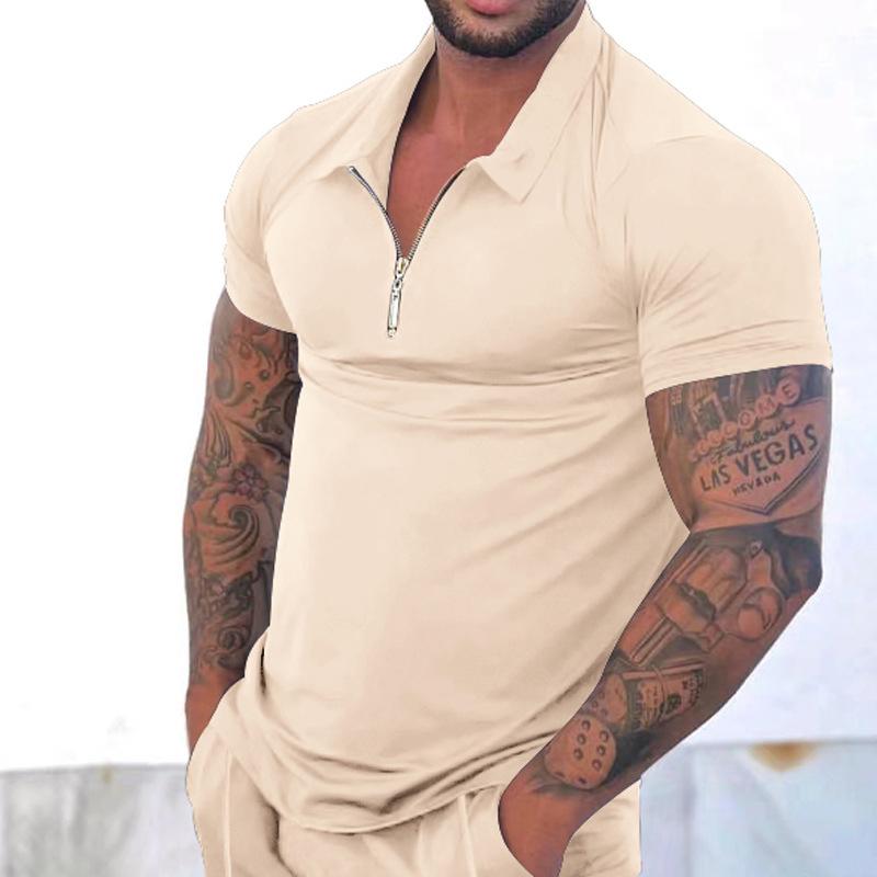 Mens Casual Solid Color Lapel Short Sleeve Polo T-Shirt 84914388Y