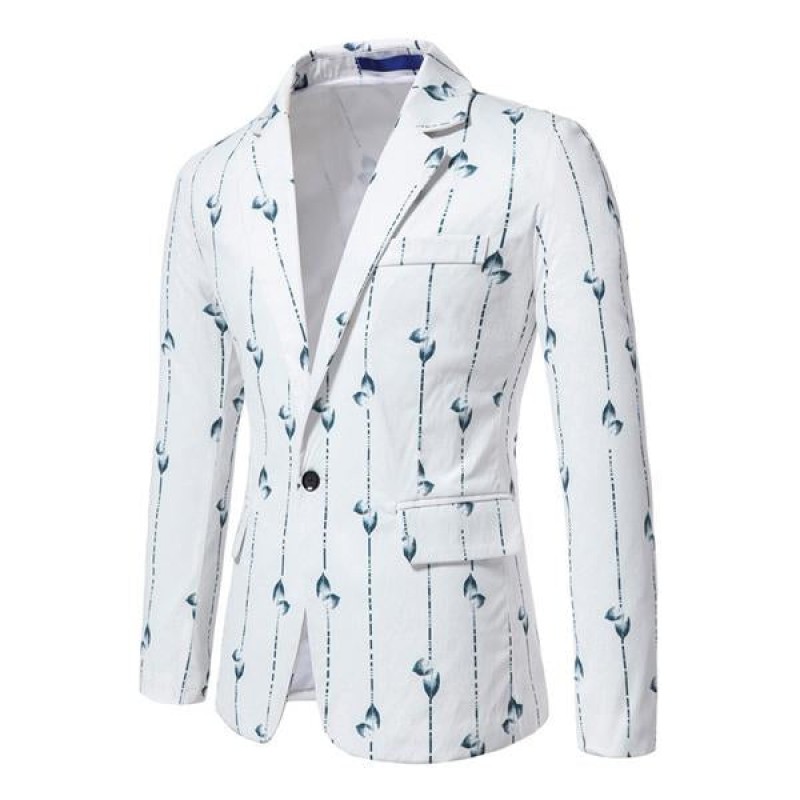 Mens One Button Leaf Stripe Print Casual Blazer 84301196M