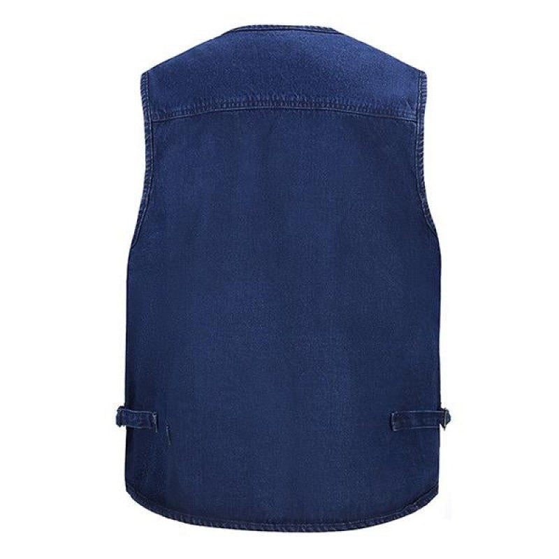 Mens Outdoor Multi-pocket Denim Vest 86805402M