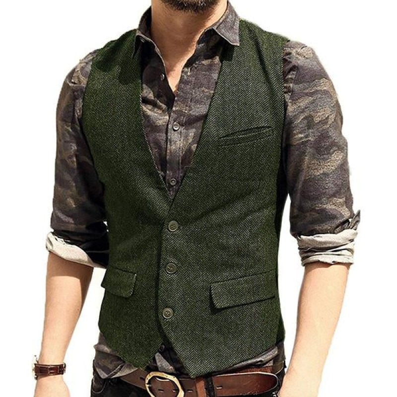 Mens V-neck Tweed Single Breasted Vest 89211169M