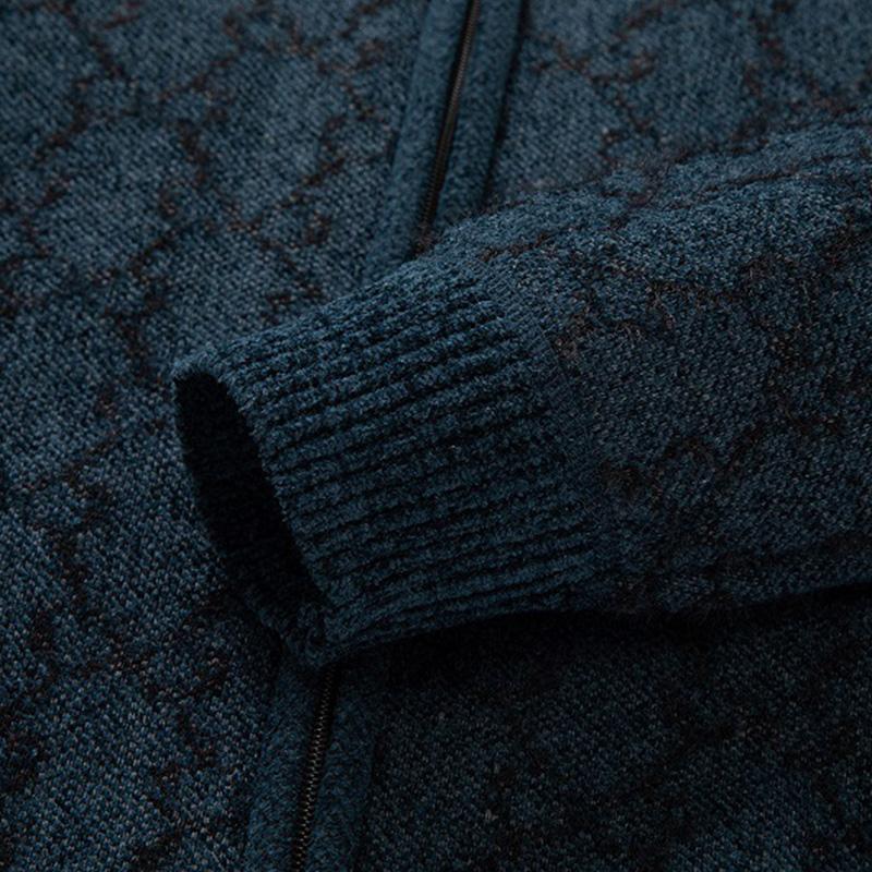 Mens Loose Jacquard Thick Hooded Knit Jacket 61250351M