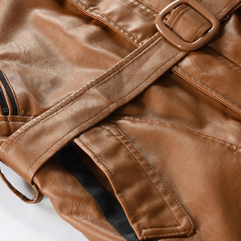 Mens Vintage Hooded Mid Length Leather Coat 39111752M