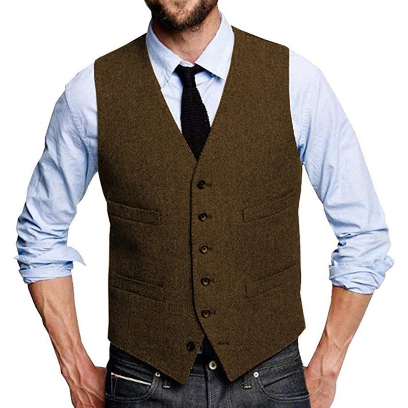 Mens Vintage Herringbone Single Breasted Suit Vest 99735900M
