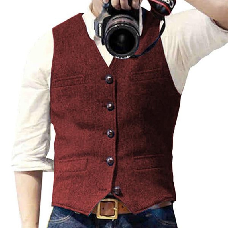 Mens Herringbone V-Neck Suit Vest 60649855M