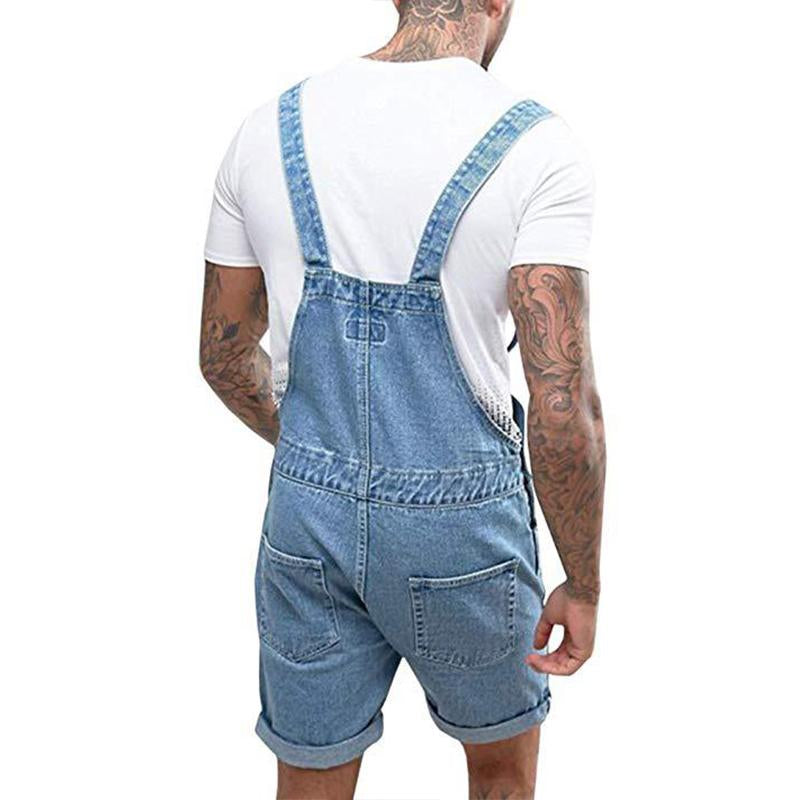 Mens Vintage Denim Ripped Cargo Shorts Jumpsuit Overall 65193363M