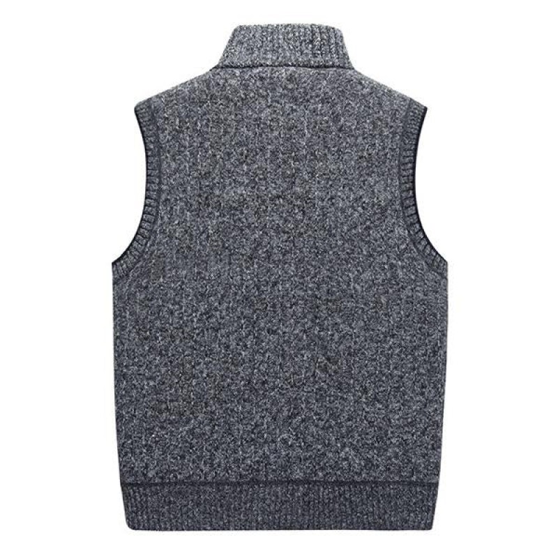 Mens Casual Stand Collar Fleece Knitted Vest 30062238M