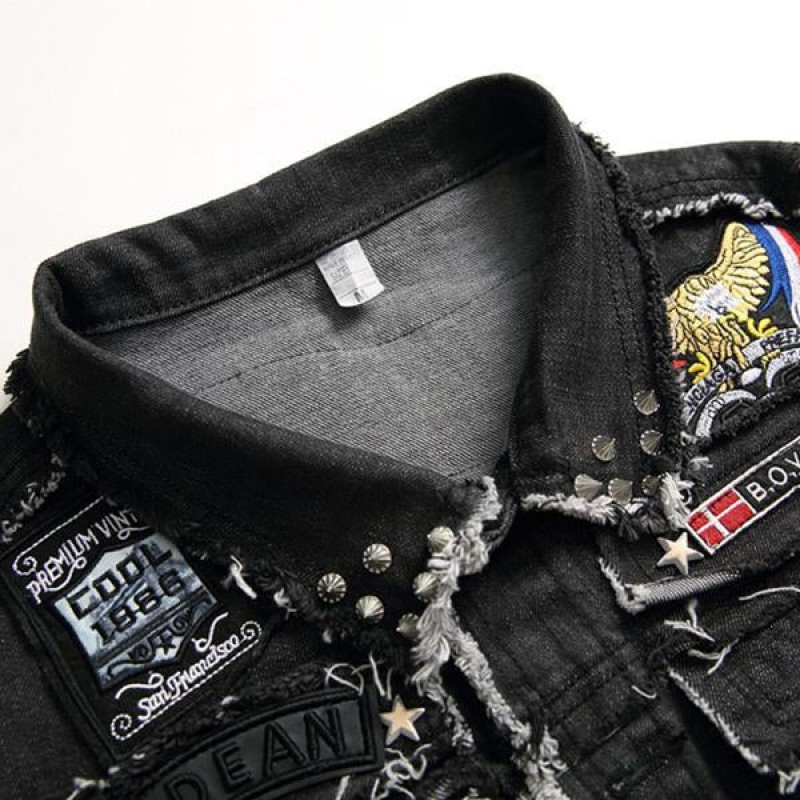 Mens Washed Embroidered Skull Denim Vest 11712032M