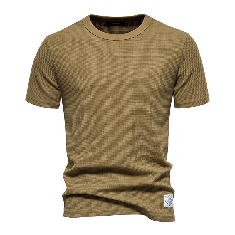 Mens Casual Round Neck Solid Color Waffle Short Sleeve T-Shirt 74268141M