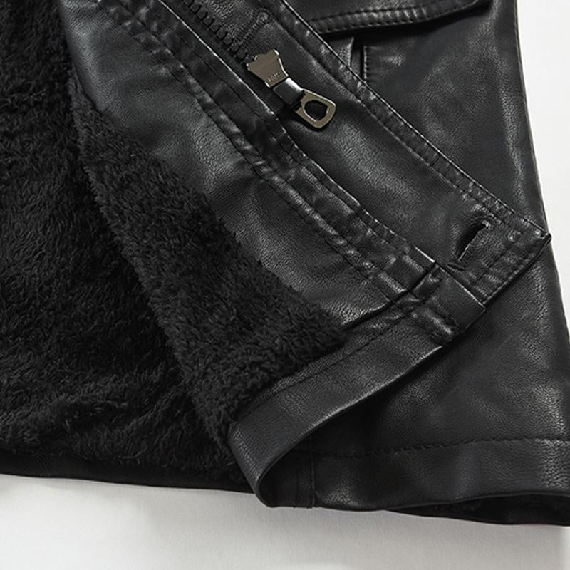 Mens Stand Collar Fleece Leather Jacket 64581367X