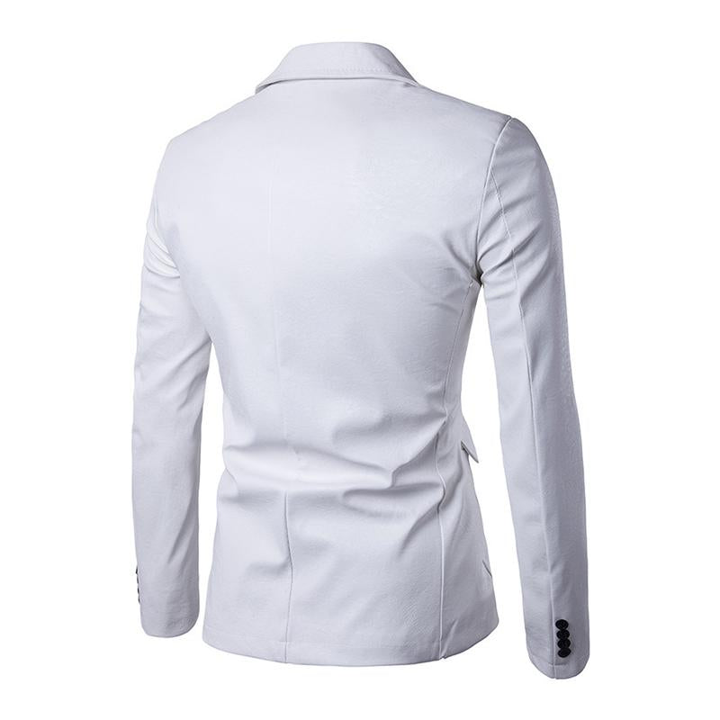 Mens Lapel Slim Leather Blazer 22416100M