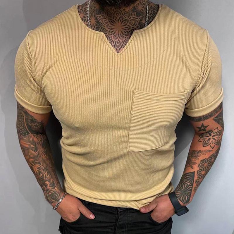 Mens V Neck Short Sleeve Solid Color Casual T-Shirt 13484664X