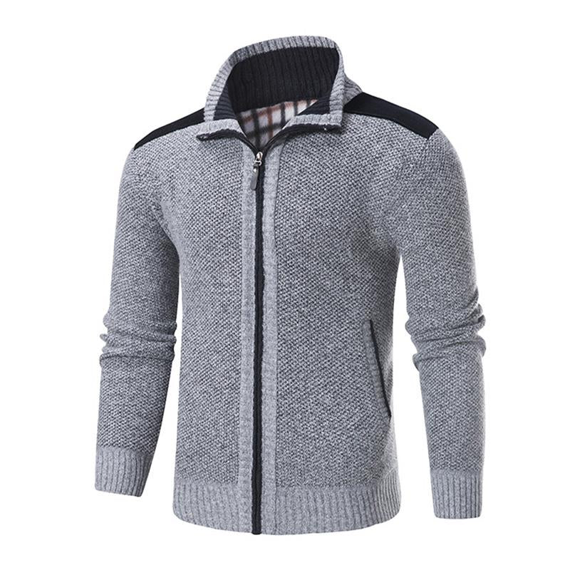 Mens Casual Stand Collar Contrast Color Zipper Knit Cardigan 66474448M
