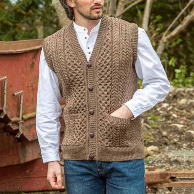 Mens V-Neck Single-Breasted Knit Loose Vest 06771777M