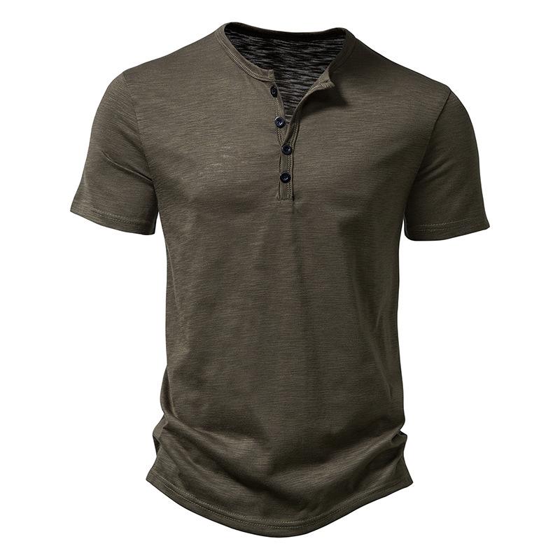Mens Slub Cotton Henley Collar Short Sleeve T-shirt 84671002Z