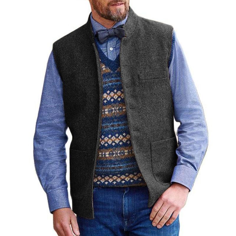 Mens Vintage Stand Collar Herringbone Suit Vest 68116871M