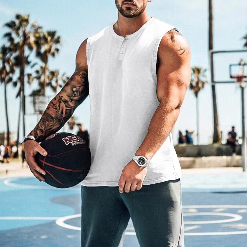 Mens Casual Summer Round Neck Button Down Tank Top 26609609M